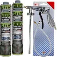 6x 1L PETEC UNTERBODENSCHUTZ KAUTSCHUK ÜBERLACKIERBAR GRAU + BGS UBS PISTOLE