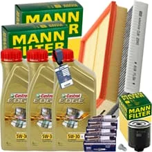 MANN INSPEKTIONSPAKET+3x1L CASTROL 5W-30 ÖL passend für VW POLO 9N SKODA 1.4 16V