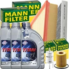 MANN INSPEKTIONSPAKET+3x1L FUCHS 5W-30 ÖL passend für VW POLO 6R SKODA FABIA 2