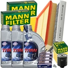 MANN INSPEKTIONSPAKET+3x1L FUCHS 5W30 ÖL passend für VW POLO 9N SKODA 1.4 16V