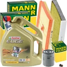 MANN INSPEKTIONSPAKET+5L CASTROL 0W20 ÖL passend für VW GOLF 7 TOURAN 5T AUDI