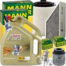 MANN INSPEKTIONSPAKET+5L CASTROL 5W-30 ÖL passend für AUDI A1 VW POLO 6R1 TSI