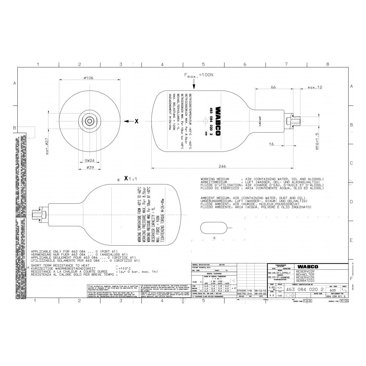 Wabco Luftbehälter 4630840202 - 463 084 020 2