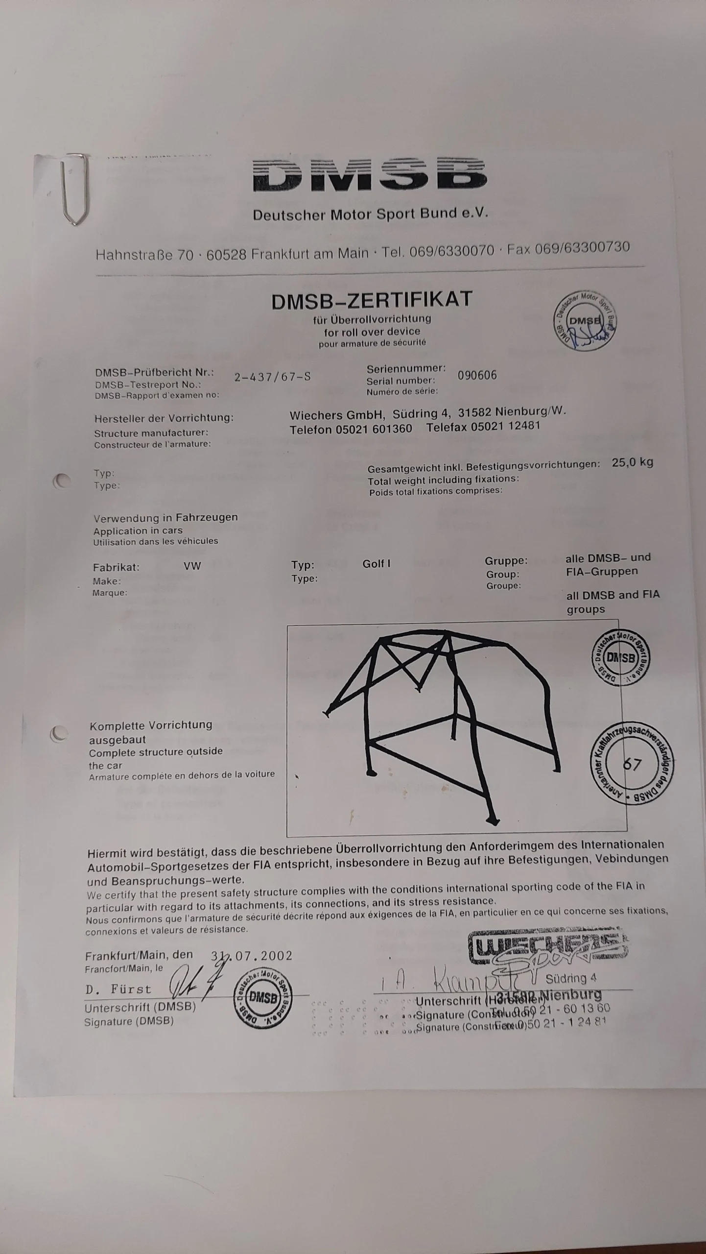 Wiechers Käfig VW Golf I