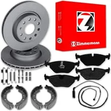 Zimmermann BREMSSCHEIBEN + BELÄGE + HANDBREMSE HINTEN passend für BMW 3er E46