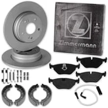 ZIMMERMANN BREMSSCHEIBEN + BELÄGE + HANDBREMSE HINTEN passend für BMW 5er E39